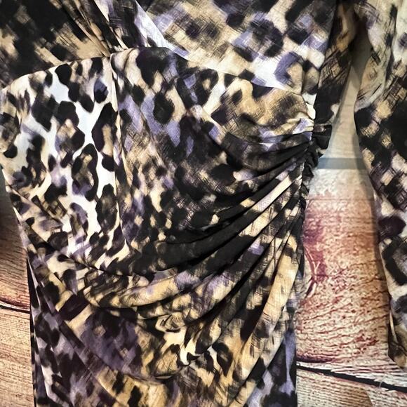 $144 Lauren Ralph Lauren Midi Dress Size 6 Animal Cheetah Print Ruched Wrap - Picture 4 of 5